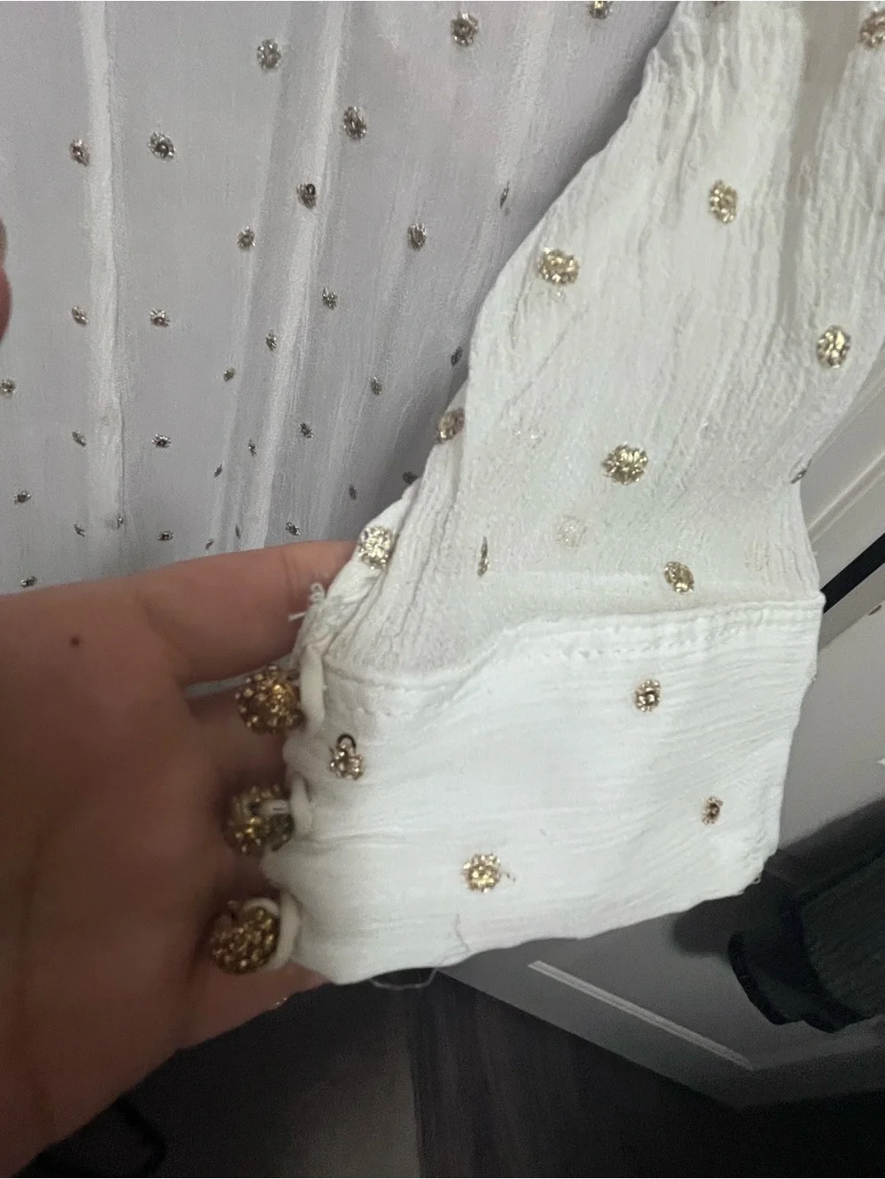 Embroidered White A-Line Dress frock anarkali with Gold Accents Large - Picture 4 of 5